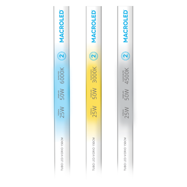 TUBO VIDRIO MACROLED 25W AC185-265V 150CM FRIO 6500K