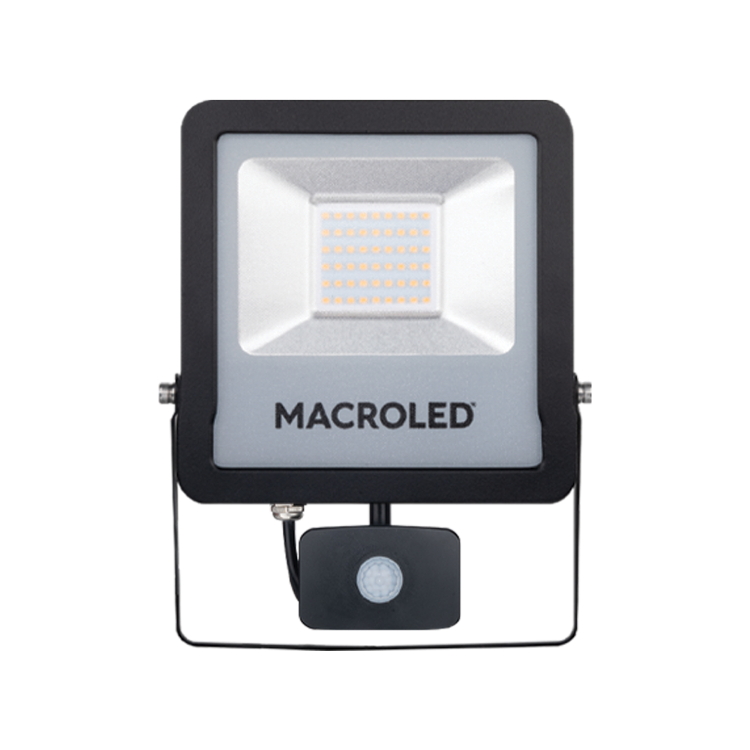REFLECTOR LED CON SENSOR DE MOVIMIENTO MACROLED 50W AC100-240V CALIDO 3000K