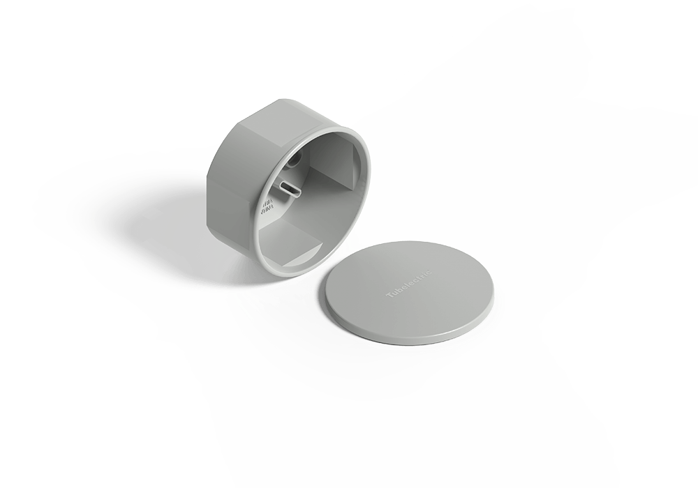 CAJA OCTOGONAL C/TAPA Y TAPONES GRIS SOBREPONER