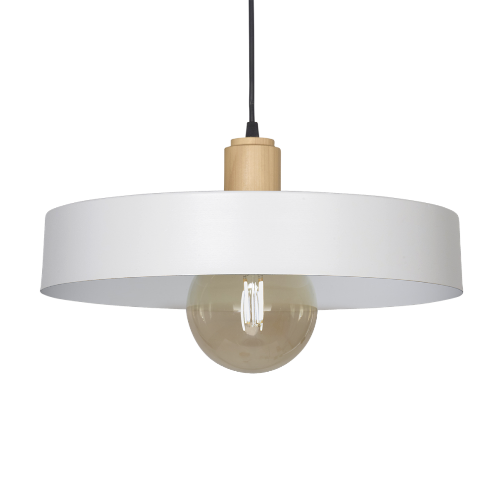 [M3003-16] COLGANTE CHAPA 1L  PANT. Ø40CM BL MICRO CON DETALLE EN MADERA