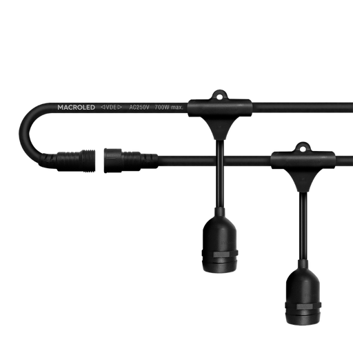 [GUIR-5MT-E27/MACROLED] GUIRNALDA NEGRA 5MTS X 10 PORTALAMPARAS E27 MACROLED IP66 250V 700W MAX