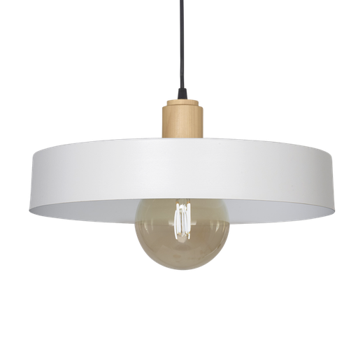 [M3003-16] [M3003-16] COLGANTE CHAPA 1L  PANT. Ø40CM BL MICRO CON DETALLE EN MADERA